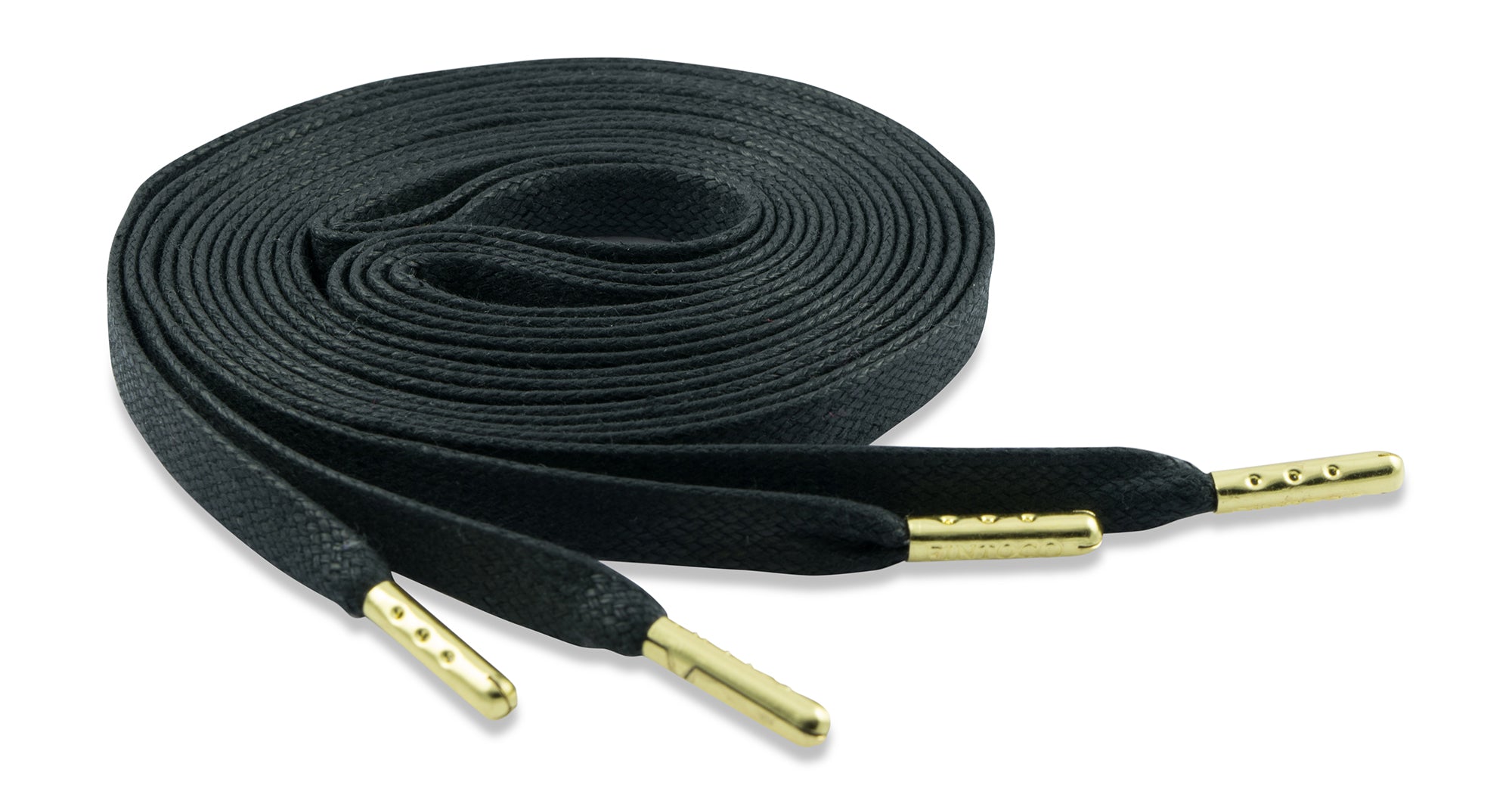 Flat Waxed Athletic Shoelaces - Black with Gold Tips