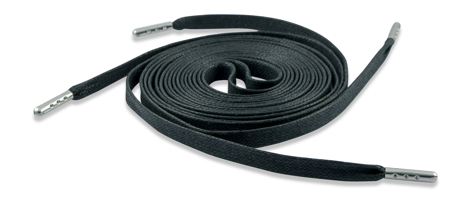 Flat Waxed Athletic Shoelaces - Black with Silver Tips