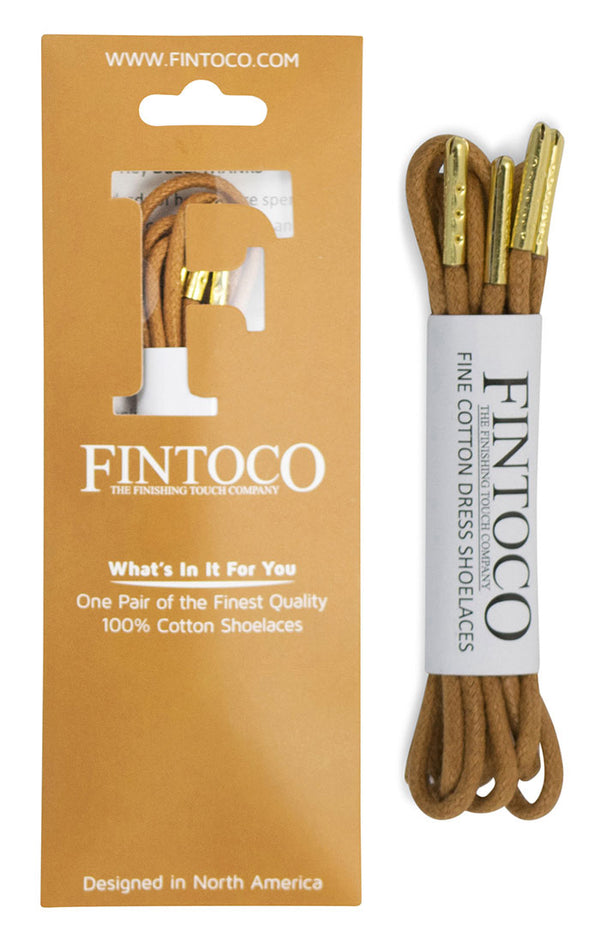 Tan Waxed Dress Shoelaces with Metal Tips - Fintoco - The Finishing Touch  Company