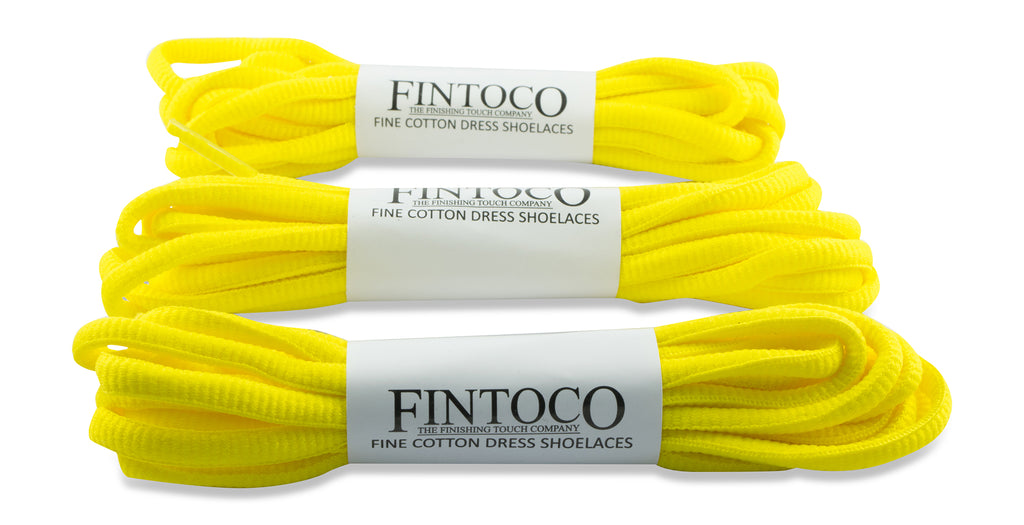 JN Neon Yellow Thin Round Shoelaces – 27" – Piranha Style Cotton Shoe Strings
