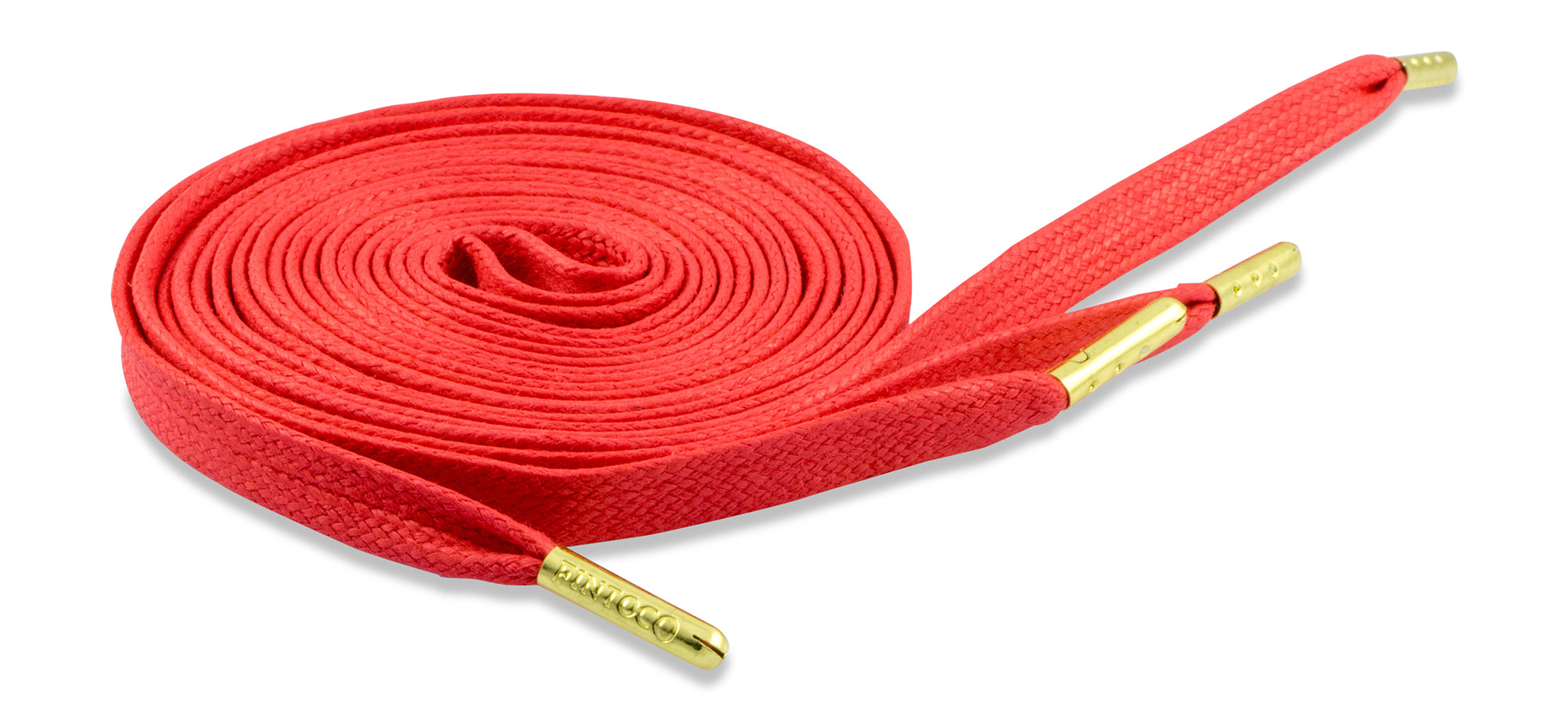 Flat Waxed Athletic Shoelaces - Red with Gold Tips
