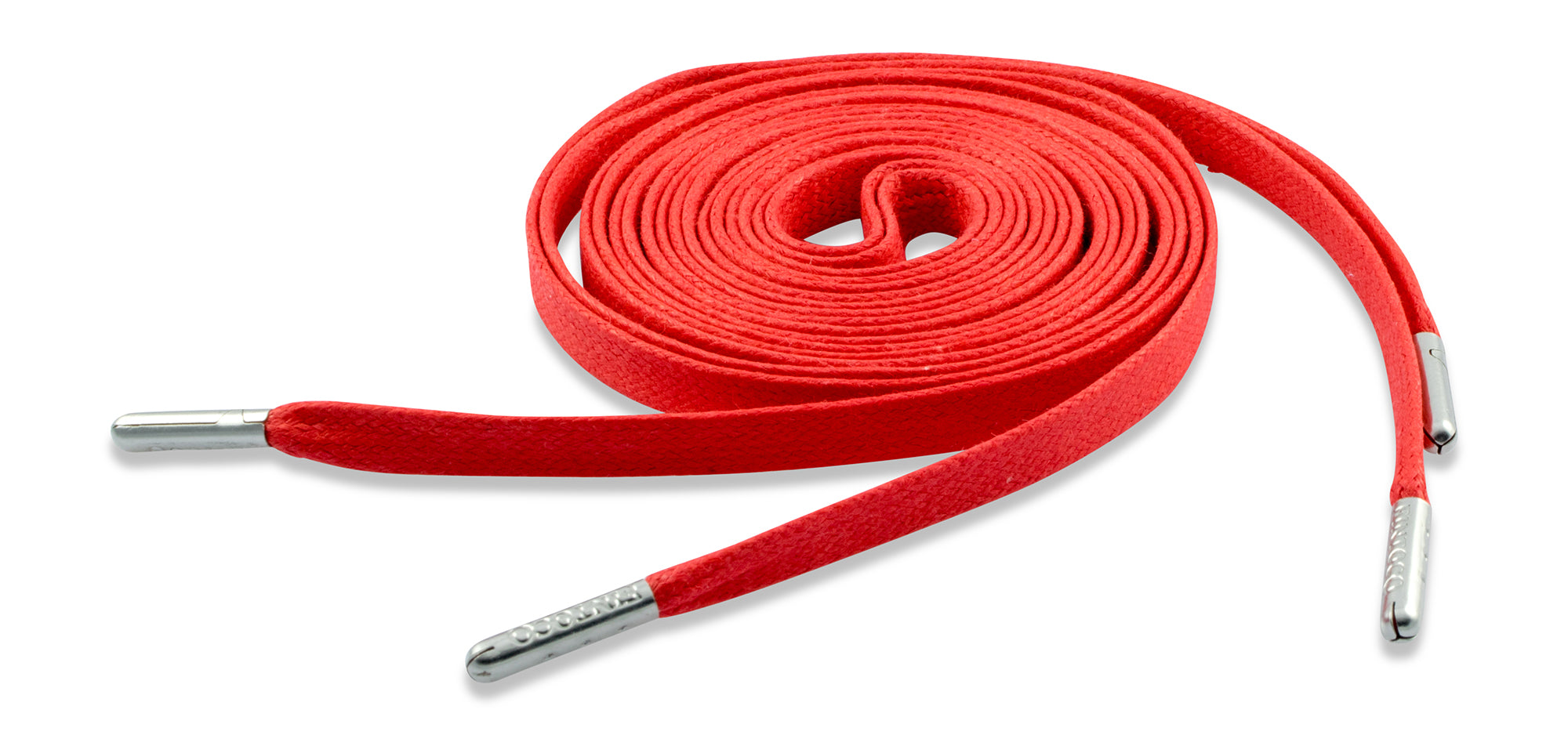 Flat Waxed Athletic Shoelaces - Red with Silver Tips