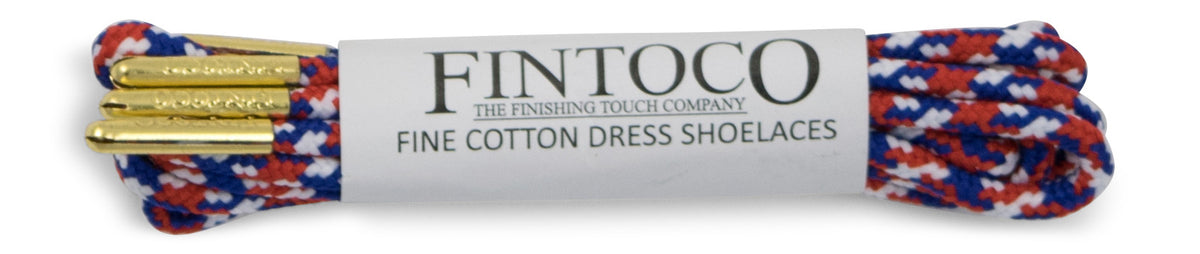 Red White Blue Waxed Dress Shoelaces with Metal Tips