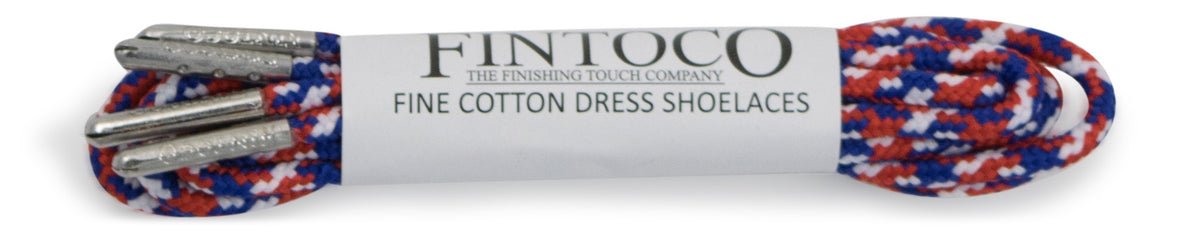 Red White Blue Waxed Dress Shoelaces with Metal Tips