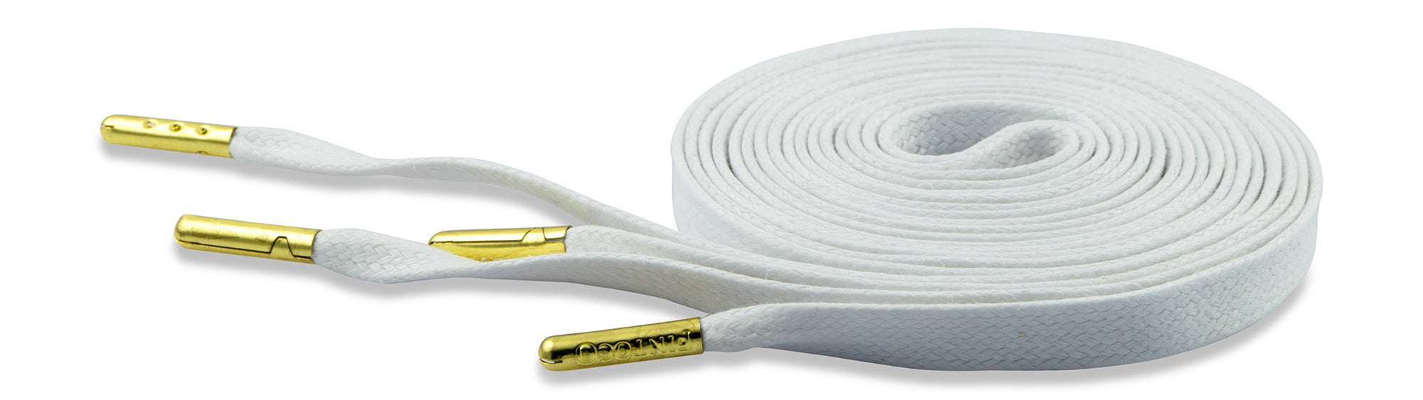 Flat Waxed Athletic Shoelaces - White with Gold Tips