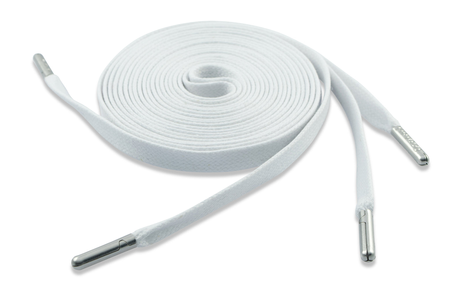 Flat Waxed Athletic Shoelaces - White with Silver Tips